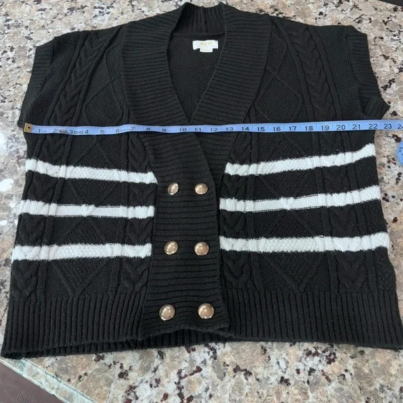 Maeve Anthropologie Black and White Striped Sweater Vest Gold button closure XS - Picture 9 of 12